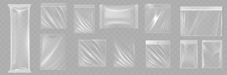 Big Set Of Transparent Empty Plastic Packaging. EPS10 Vector Stock Illustration