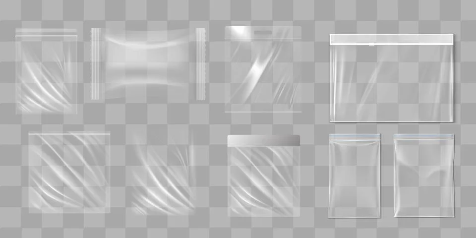 Big Set Of Transparent Empty Plastic Packaging. EPS10 Vector Stock Illustration