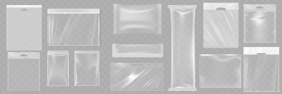 Big Set Of Transparent Empty Plastic Packaging. EPS10 Vector Stock Illustration