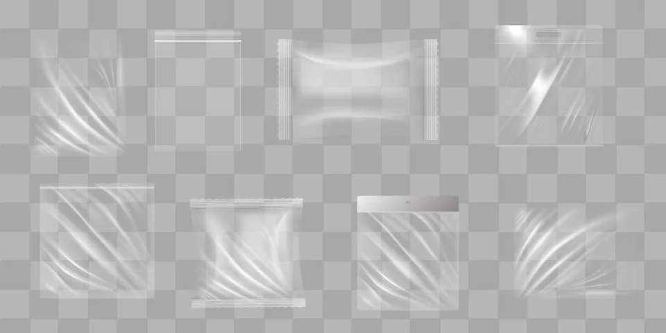 Big Set Of Transparent Empty Plastic Packaging. EPS10 Vector Stock Illustration