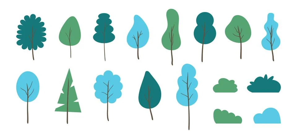 Big set of trees. Plants, trees, tropical leaves collection vector. Branches, Stock Illustration