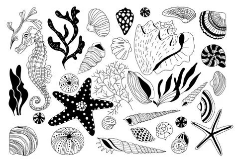Big set underwater life Stock Illustration