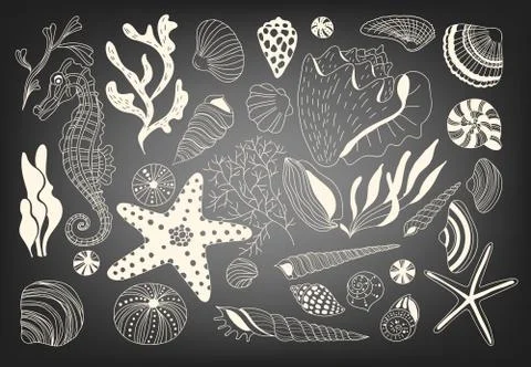 Big set underwater life Stock Illustration
