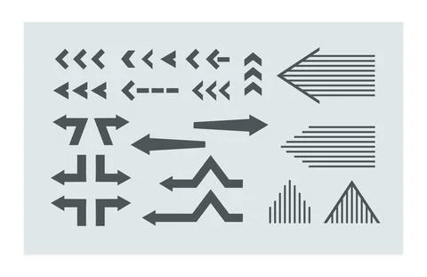 Big set of unusual arrows left ang right. Vector graphic. Flat solid pointer Stock Illustration