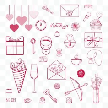 Big SET Valentine transparent background Stock Illustration