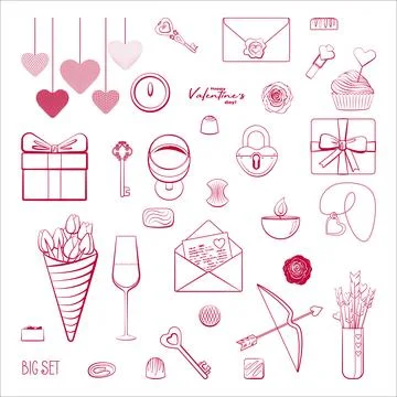 Big SET Valentine white background Stock Illustration