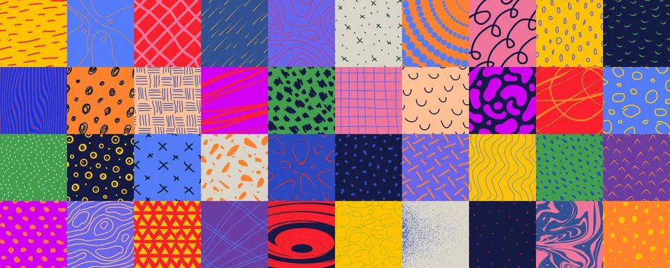 Big Set of various abstract square covers, hand drawn colorful doodle shape.. Stock Illustration