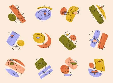 Big Set of Various Faces abstract shapes Stock Illustration
