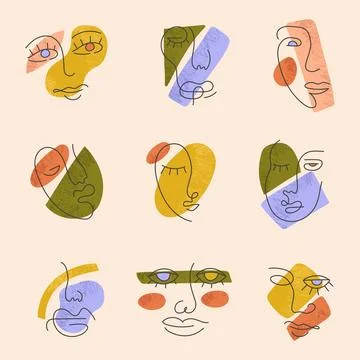 Big Set of Various Faces abstract shapes Stock Illustration