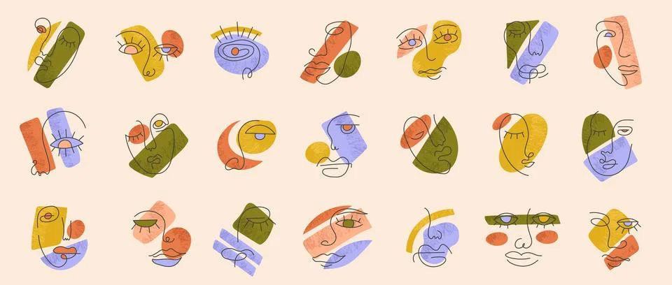 Big Set of Various Faces abstract shapes Stock Illustration