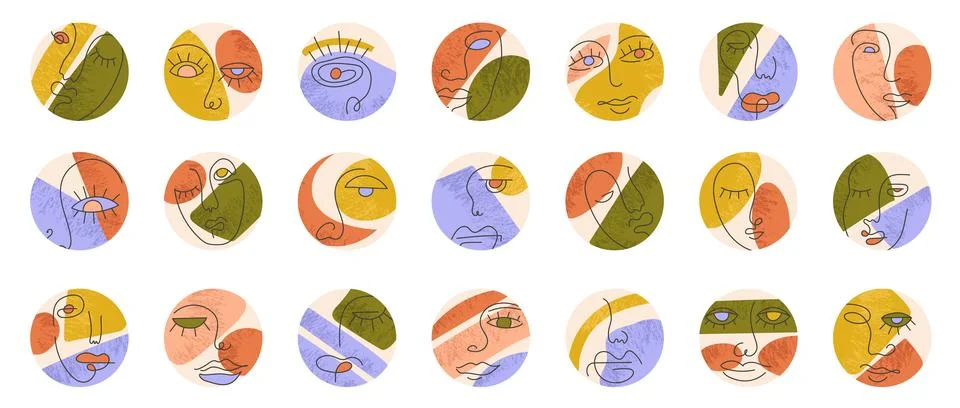 Big Set of Various Faces abstract shapes Stock Illustration