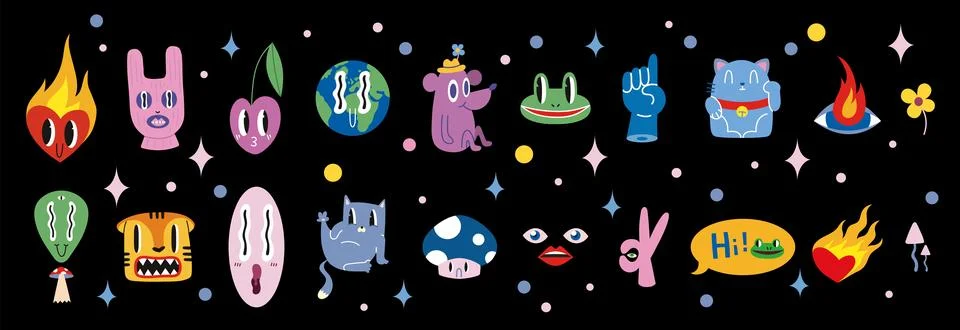 Big set of various funny comic cute characters and doodles such as tiger, c.. Stock Illustration