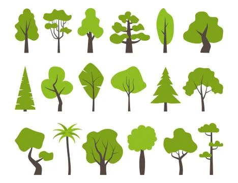 Big set of various green trees. Tree icons set in a modern flat style. Vector 스톡 일러스트