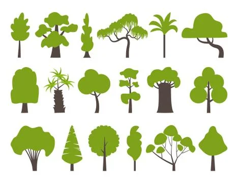 Big set of various green trees. Tree icons set in a modern flat style. Vector 스톡 일러스트