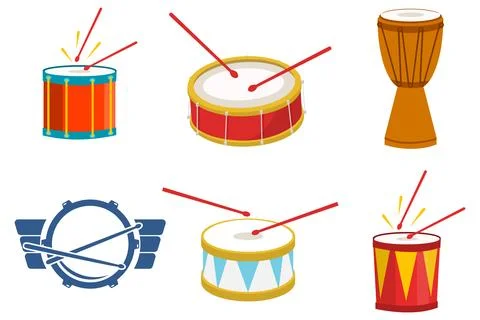 Big set of various musical drums and percussion instruments vector flat イラスト素材