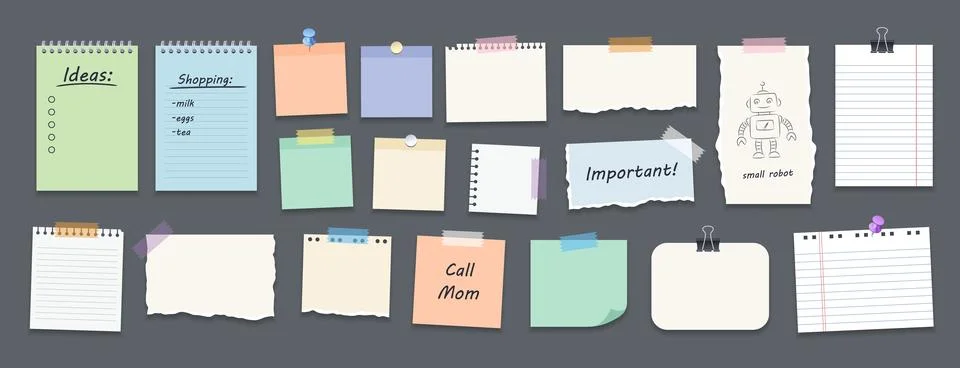 Big set of various paper notes, stickers, duct tapes. Stock Illustration