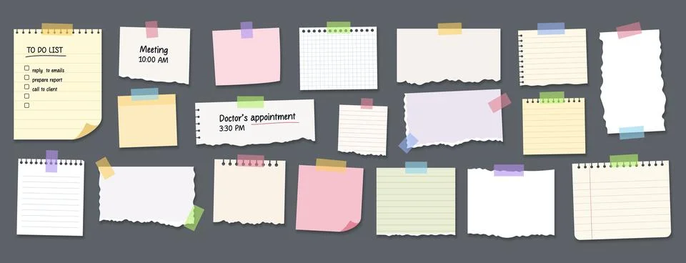 Big set of various paper notes, stickers, duct tapes. Stock Illustration