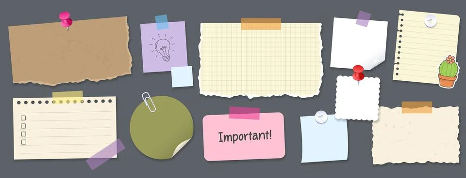 Big set of various paper notes, stickers, duct tapes. Stock Illustration