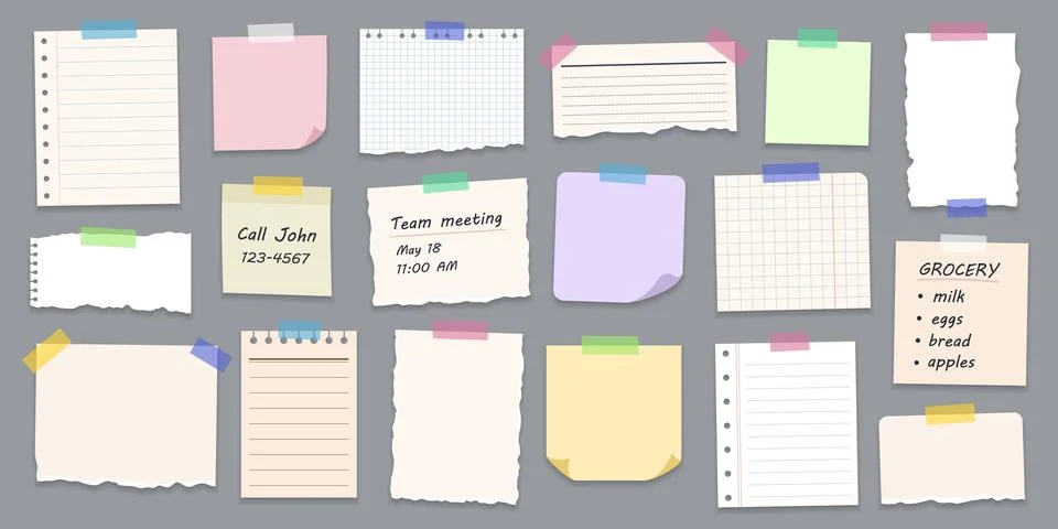 Big set of various paper notes, stickers, duct tapes. Stock Illustration