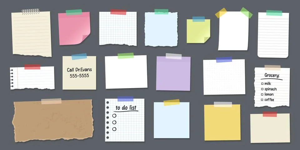 Big set of various paper notes, stickers, duct tapes. Stock Illustration