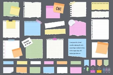 Big set of various paper notes, stickers, duct tapes. Stock Illustration