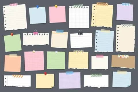 Big set of various paper notes, stickers, duct tapes. Illustrazione stock