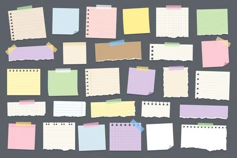 Big set of various paper notes, stickers, duct tapes. Illustrazione stock