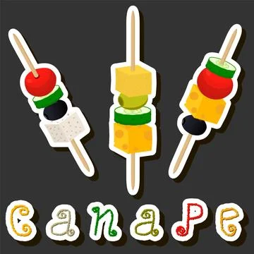 Big set various types beautiful tasty canape Stock Illustration