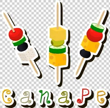 Big set various types beautiful tasty canape Stock Illustration
