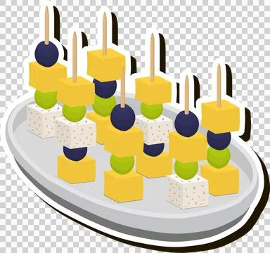 Big set various types beautiful tasty canape Stock Illustration