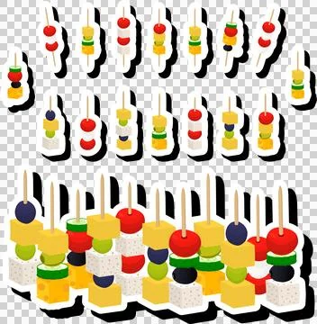 Big set various types beautiful tasty canape Stock Illustration