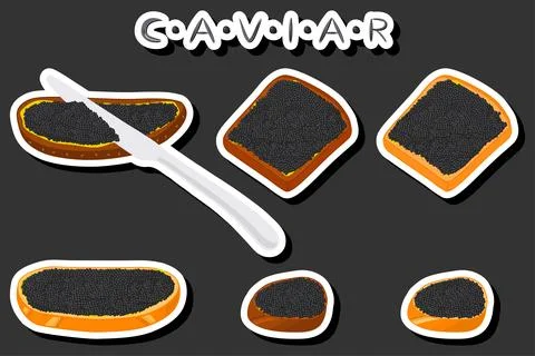 Big set various types fish caviar, bread different size Stock Illustration