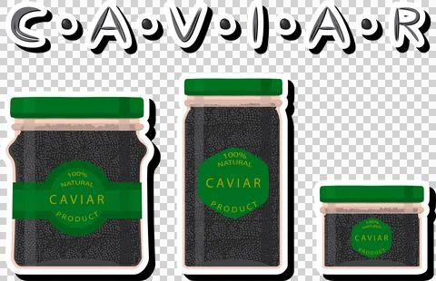 Big set various types fish caviar, glass jar different size Stock Illustration