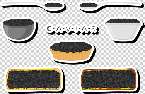 Big set various types fish caviar, bread different size Stock Illustration