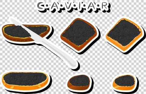 Big set various types fish caviar, bread different size Stock Illustration