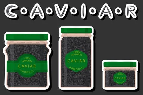 Big set various types fish caviar, glass jar different size Stock Illustration