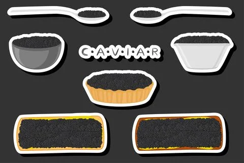 Big set various types fish caviar, bread different size Stock Illustration