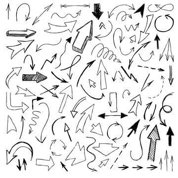 Big set vector arrows set Hand drawn Illustrazione stock