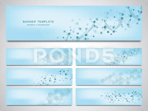 Big set of vector banners and headers for site with molecules ...