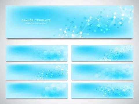 Big set of vector banners and headers for site with molecules background and Stock Illustration