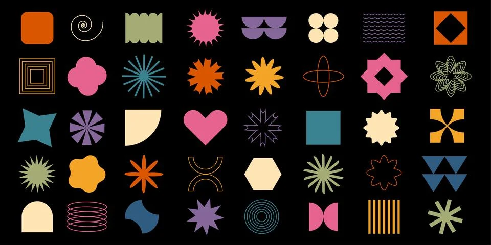 Big set of vector brutalist geometric shapes. Trendy abstract minimalist figures Stock Illustration