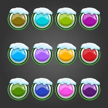 Big set of vector cartoon button with snow Stock Illustration