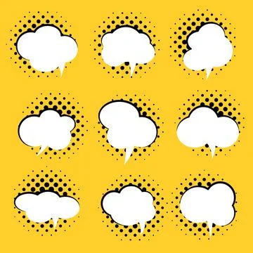 Big set of vector comic speech bubbles on color background. Isolated halftone Stock Illustration