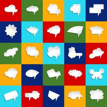 Big set of vector comic speech bubbles on color background. Isolated colorful Stock Illustration