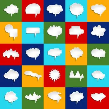 Big set of vector comic speech bubbles on color background. Isolated colorful Stock Illustration