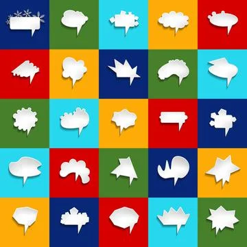 Big set of vector comic speech bubbles on color background. Isolated colorful Stock Illustration