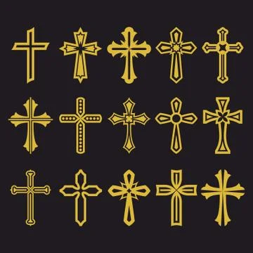 Big set of vector cross, collection of design elements for creating logos. 스톡 일러스트