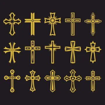 Big set of vector cross, collection of design elements for creating logos. Stock Illustration