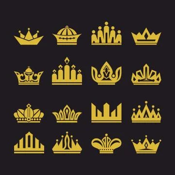 Big set of vector crowns, collection of design elements for creating logos. イラスト素材