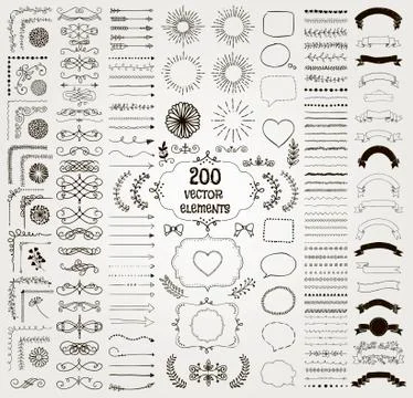 Big Set of Vector Decorative Hand Drawn Design Elements 스톡 일러스트